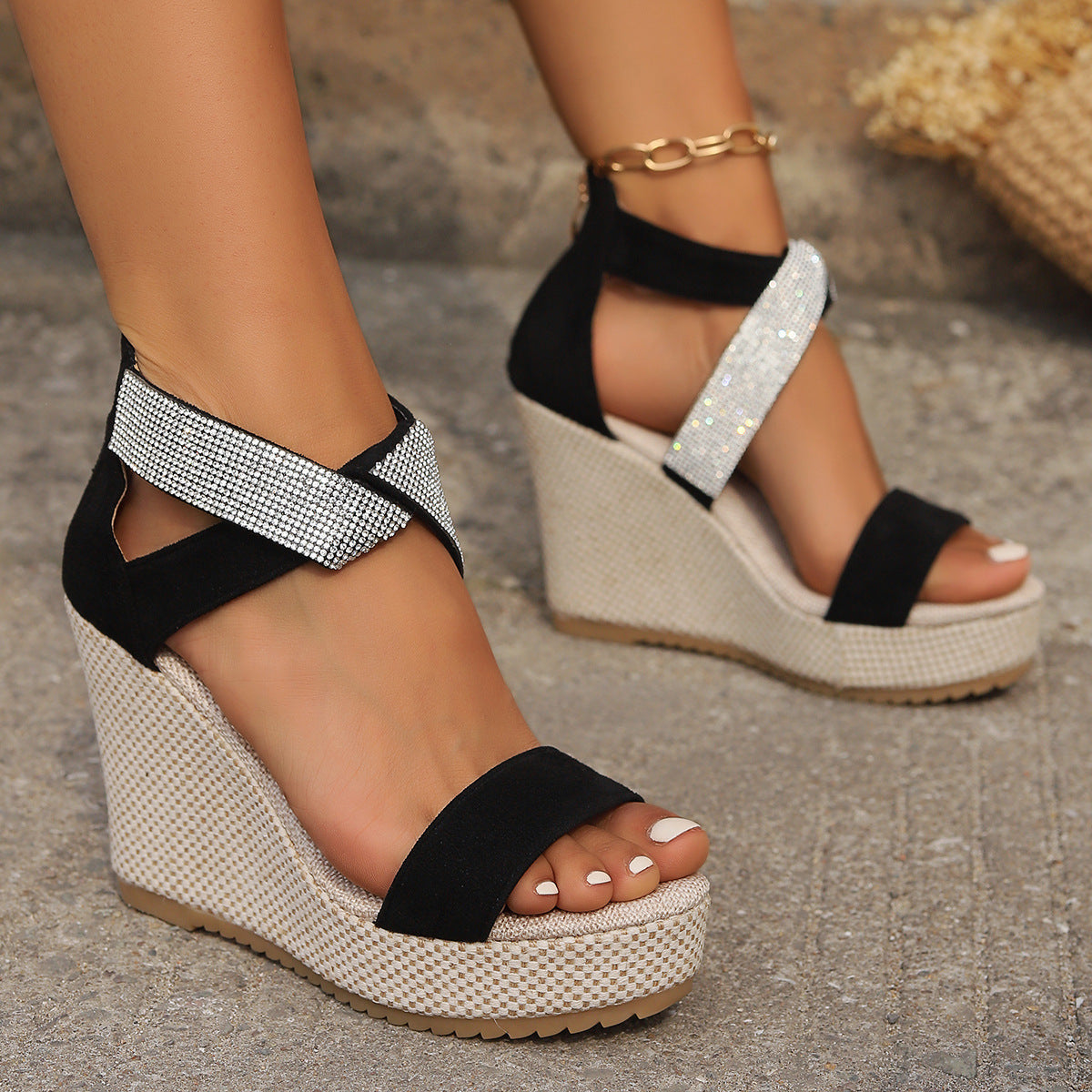 Sorelle - Rhinestone Wedge Sandals